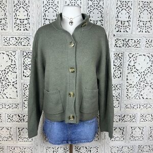 NWT LOFT Olive Green Thick Chunky‎ Button Up Oversized Cardigan Sz Large
